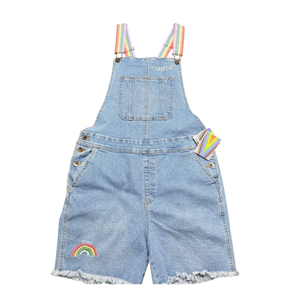 Target Pride Blu Blackboybe Rainbow Denim Shortalls Medium NWT